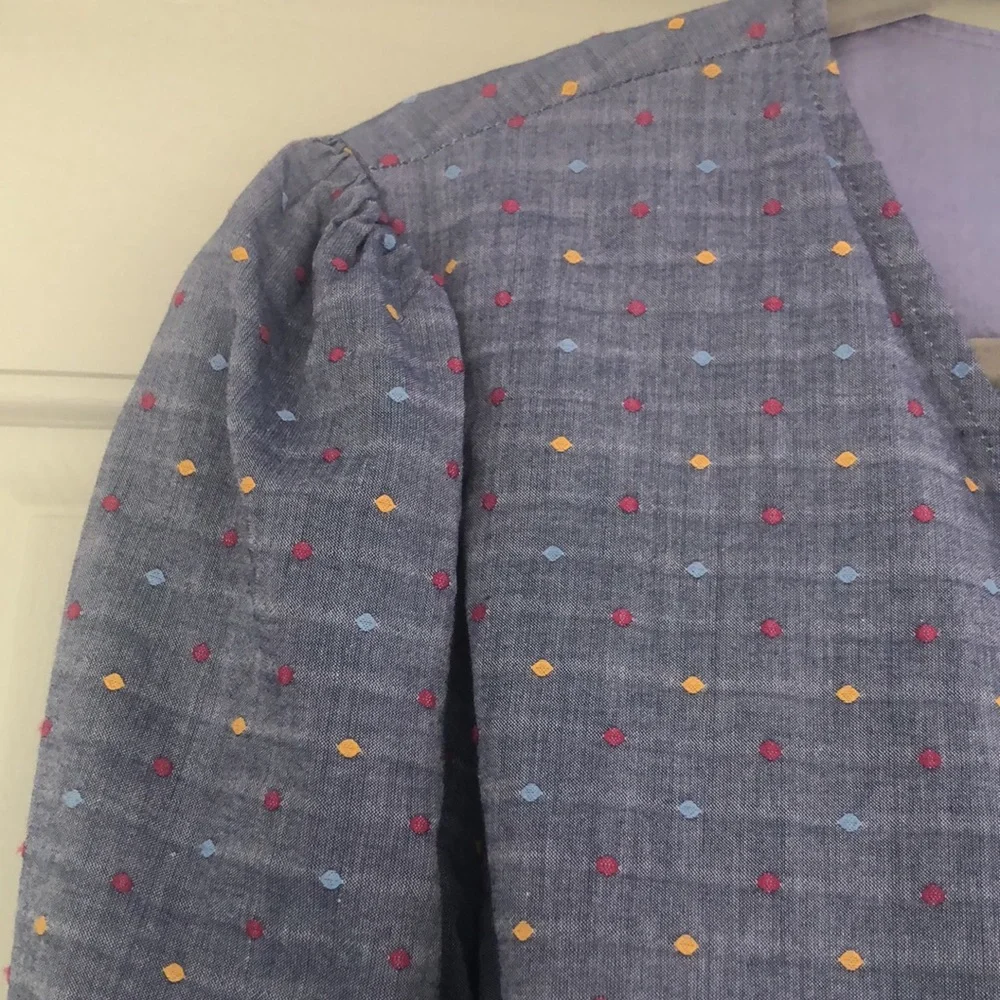 Draper James Blue Wrap Dress w/ Blue, Red & Yellow dots - Picture 4 of 8